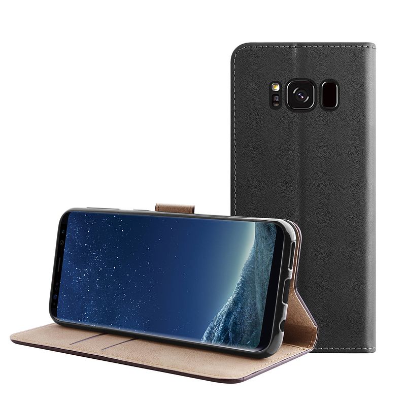 Foto van Bmax leren flip case hoesje voor samsung galaxy s8 - zwart