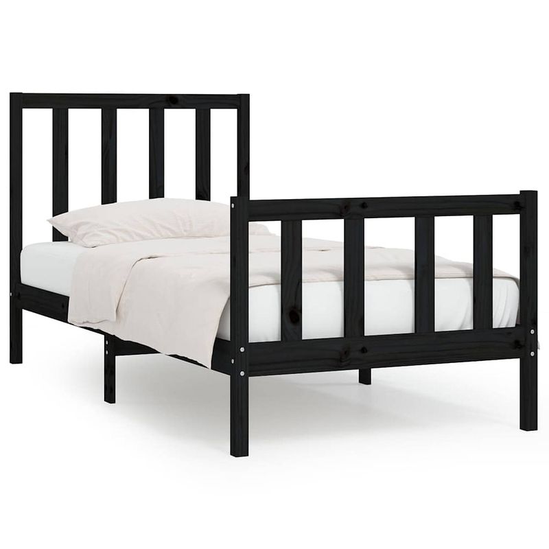 Foto van The living store bedframe grenenhout - zwart - 205.5 x 106 x 100 cm (l x b x h) - 100 x 200 cm geschikte matras