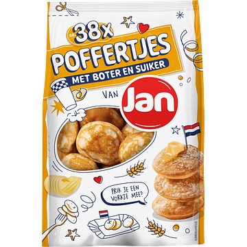 Foto van Pannenkoeken, poffertjes of pancakes 2 verpakkingen a 100810 gram m.u.v. jan poffertjes 12 stuks | jan poffertjes met boter en suiker 335g aanbieding bij jumbo