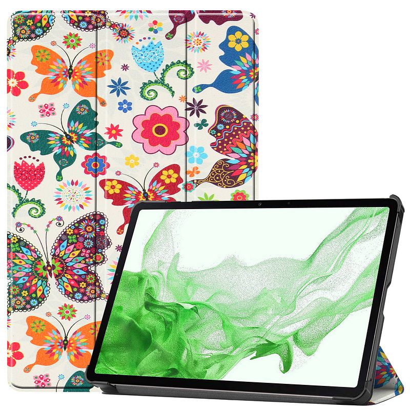 Foto van Basey samsung galaxy tab s8 hoesje kunstleer hoes case cover samsung galaxy tab s8-vlinder