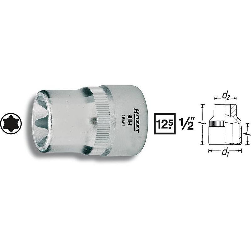 Foto van Hazet 900-e18 buiten-torx dopsleutelinzetstuk t 18 1/2 (12.5 mm)