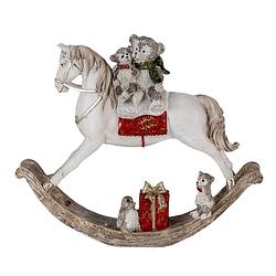 Foto van Clayre & eef kerstdecoratie beeld hobbelpaard 21*5*17 cm beige grijs kunststof decoratief figuur decoratieve