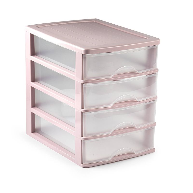 Foto van Ladeblok/bureau organizer met 4 lades roze/transparant l 35,5 x b 27 x h 35 cm - ladeblok