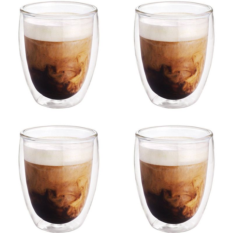 Foto van 4x koffieglazen/theeglazen dubbelwandig glas 300 ml - koffie- en theeglazen