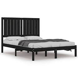 Foto van The living store massief grenenhouten bedframe - 205.5 x 125.5 x 31 cm - zwart