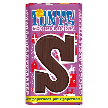 Foto van Tony'ss chocolonely chocoladeletterreep puur met pepernoot s 180g bij jumbo