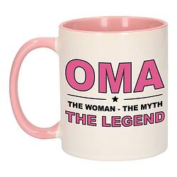 Foto van Oma the legend cadeau mok / beker wit en roze 300 ml - feest mokken