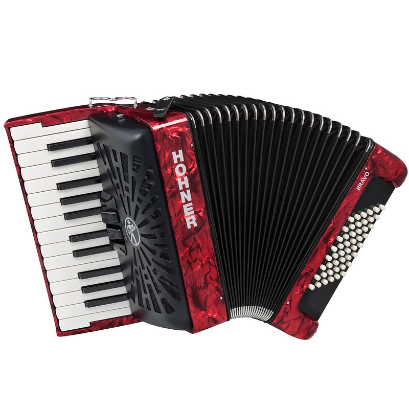 Foto van Hohner bravo ii 48 rood, silent key accordeon