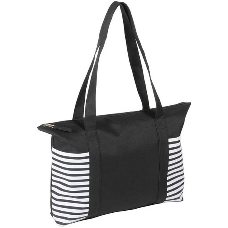 Foto van Strandtas/shopper zwart/wit met streepmotief 44 cm - strandtassen