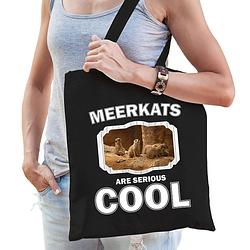 Foto van Katoenen tasje meerkats are serious cool zwart - stokstaartjes/ stokstaartje cadeau tas - feest boodschappentassen