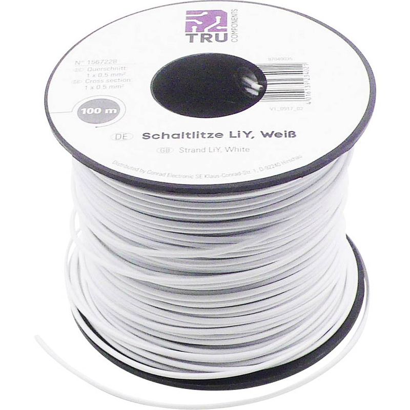 Foto van Tru components 1567228 draad liy 1 x 0.50 mm² wit 100 m