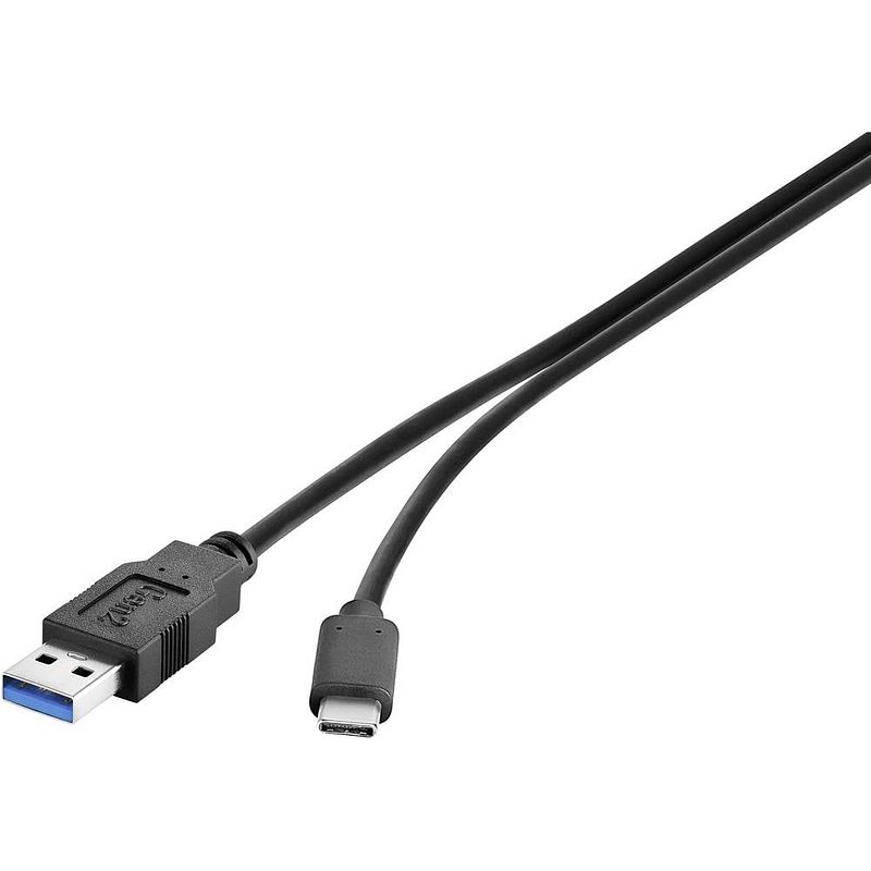 Foto van Renkforce usb-kabel usb 3.2 gen1 (usb 3.0 / usb 3.1 gen1) usb-a stekker, usb-c stekker 1.80 m zwart vergulde steekcontacten rf-4381083