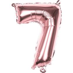 Foto van Metallic aluminium cijfer ballon 's7's - roségoud/roze - 36cm