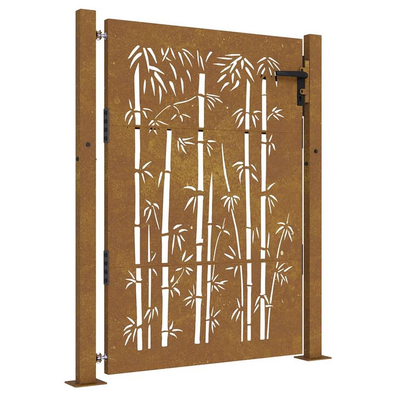 Foto van Infiori poort 105x155 cm bamboe-ontwerp cortenstaal