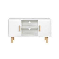 Foto van Lila tv cabinet - 2 deuren - wit melamine decor - solid wood feet - l90 x d35 x h55 cm