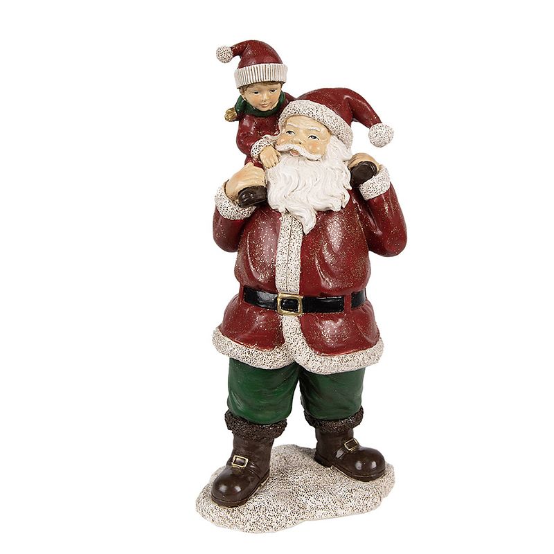 Foto van Clayre & eef beeld kerstman 11x8x23 cm rood polyresin kerstdecoratie rood kerstdecoratie