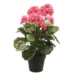 Foto van Kunstplant geranium roze in zwarte pot 35 cm - kunstplanten