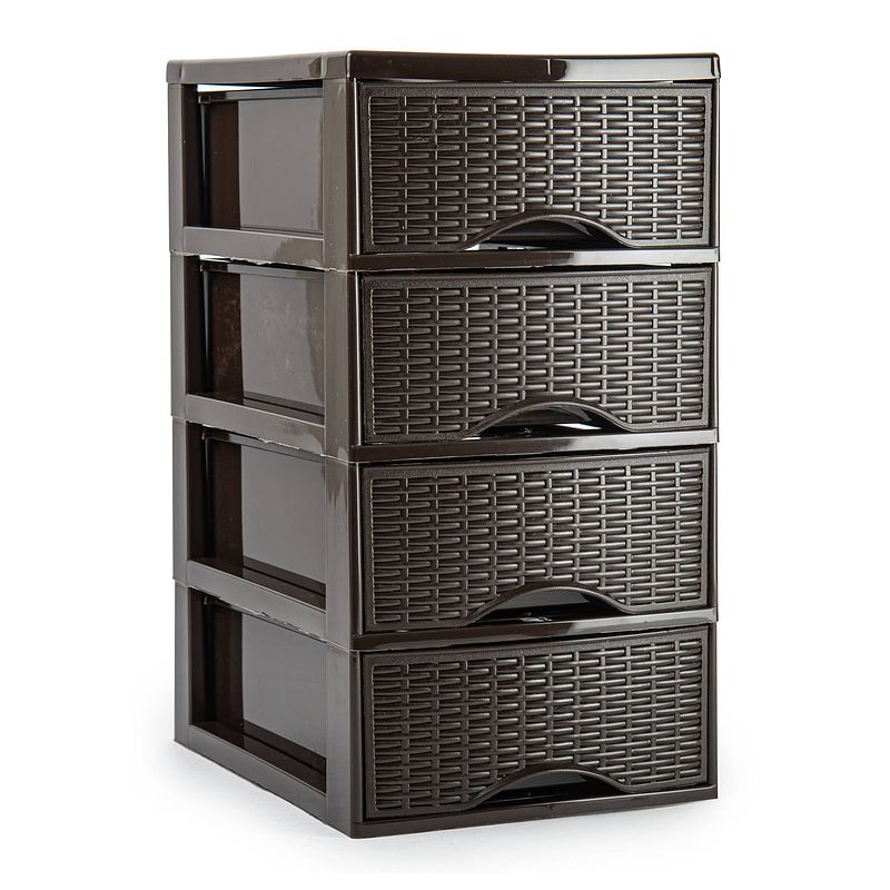 Foto van Plasticforte ladeblokje/bureau organizer 4x lades - bruin - l18 x b25 x h33 cm - ladeblok