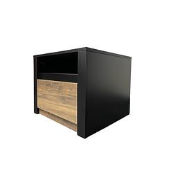 Foto van Nachtkastje nero - modern design - met lade- open vak - zwart/eiken- black/oak- 50 x 46 x 40cm