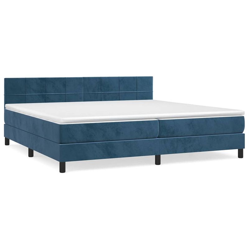 Foto van The living store boxspringbed - donkerblauw - 203 x 200 x 78/88 cm - fluweel - pocketvering