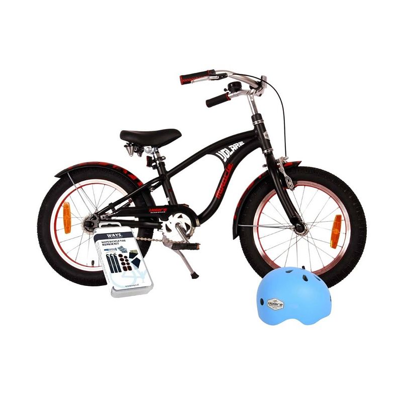 Foto van Volare kinderfiets miracle cruiser - 16 inch - zwart - inclusief fietshelm + accessoires