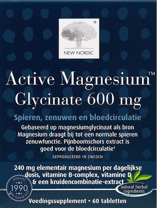 Foto van New nordic magnesium active glycinate 600mg tabletten