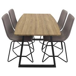 Foto van Incanabl eethoek eetkamertafel udtræksbord længde cm 160 / 200 el hout decor en 4 x-chair eetkamerstal grijs.