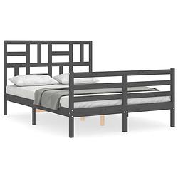 Foto van The living store bedframe massief grenenhout - grijs - 205.5 x 145.5 x 104 cm - multiplex lattenbodem