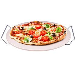 Foto van Pizzasteen bbq/oven rond keramiek 33 cm met handvaten - pizzaplaten