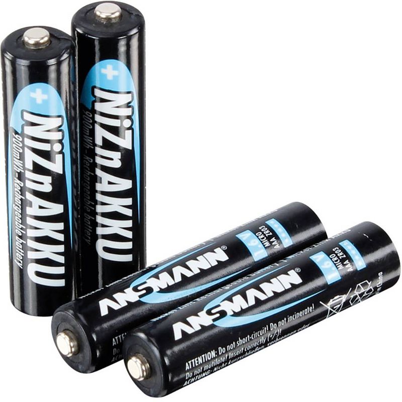 Foto van Ansmann hr03 oplaadbare aaa batterij (potlood) nizn 550 mah 1.6 v 4 stuk(s)