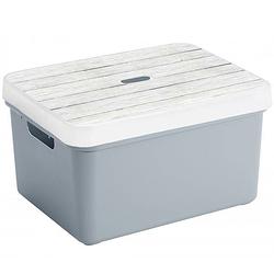 Foto van Opbergbox/opbergmand grijs 32 liter kunststof met deksel - opbergbox