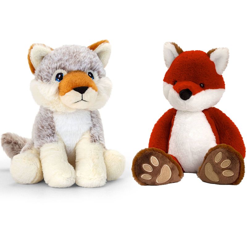 Foto van Pluche knuffels combi-set dieren vos en wolf 25 cm - knuffeldier