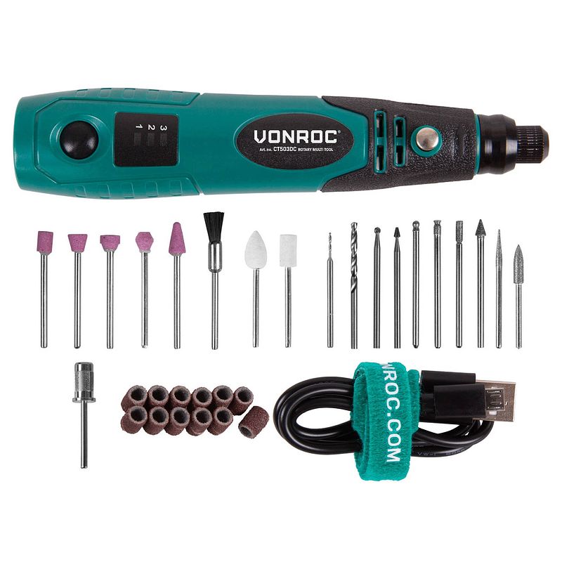 Foto van Vonroc roterende multitool 4v incl. 31-delige accessoire set, oplader en opbergtas