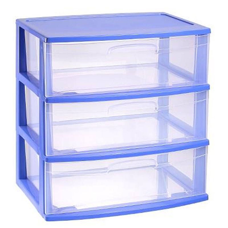 Foto van Plasticforte ladeblokje organizer 3x lades - blauw/transparant - l56 x b40 x h61 cm - plastic - ladeblok