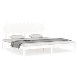 Foto van The living store bedframe massief grenen - multiplex lattenbodem - uitstekende ondersteuning - wit - 203.5 x 203.5 x