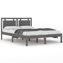 Foto van The living store bedframe - classic grey - 195.5 x 145.5 x 31 cm - solid pine wood