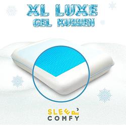 Foto van Sleep comfy - hoofdkussen - gel traagschuim hoofdkussen - geschikt voor rug-, zij-en buikslapers - xl luxe 70x40x12 cm