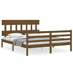 Foto van The living store massief grenenhouten bedframe - honingbruin - 205.5 x 165.5 x 81 cm - geschikte matras- 160 x 200 cm -