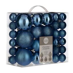 Foto van 46x stuks kunststof kerstballen blauw 4, 6 en 8 cm - kerstbal