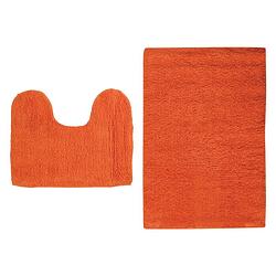 Foto van Msv badkamerkleedje/badmatten set - voor op de vloer - oranje - 45 x 70 cm/45 x 35 cm - badmatjes