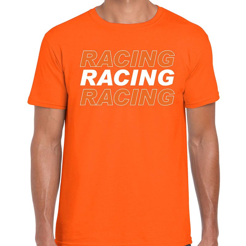 Foto van Racing supporter / race fan t-shirt oranje voor heren 2xl - feestshirts