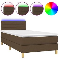 Foto van Vidaxl boxspring met matras en led stof donkerbruin 90x190 cm