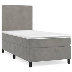 Foto van The living store boxspringbed - luxe - bed - 203 x 90 x 118/128 cm - lichtgrijs - fluweel - verstelbaar hoofdbord -