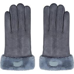 Foto van Handschoenen dames handschoenen warm touch grijs - trendy handschoenen voor winter suède look - handschoenen met bontran