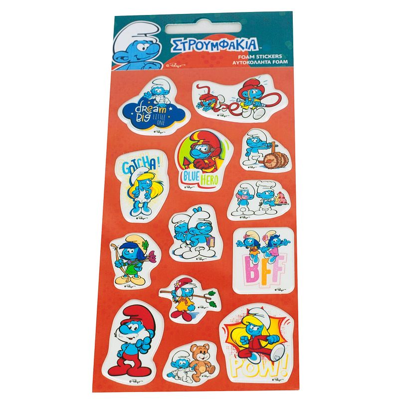 Foto van De smurfen stickervel junior blauw/donkeroranje 12 stickers