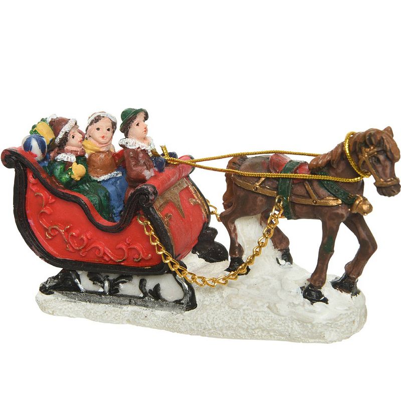 Foto van Kerstdorp maken kerstbeelden slee met paard 12 cm - kerstdorpen