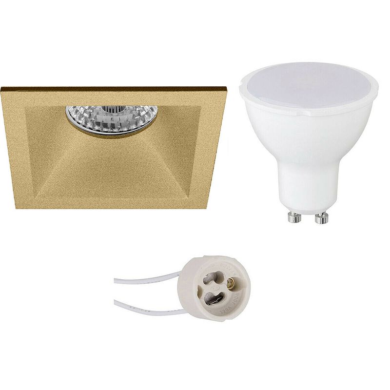 Foto van Led spot set - pragmi pollon pro - gu10 fitting - inbouw vierkant - mat goud - 4w - natuurlijk wit 4200k - verdiept -