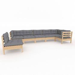 Foto van Vidaxl 7-delige loungeset met grijze kussens grenenhout