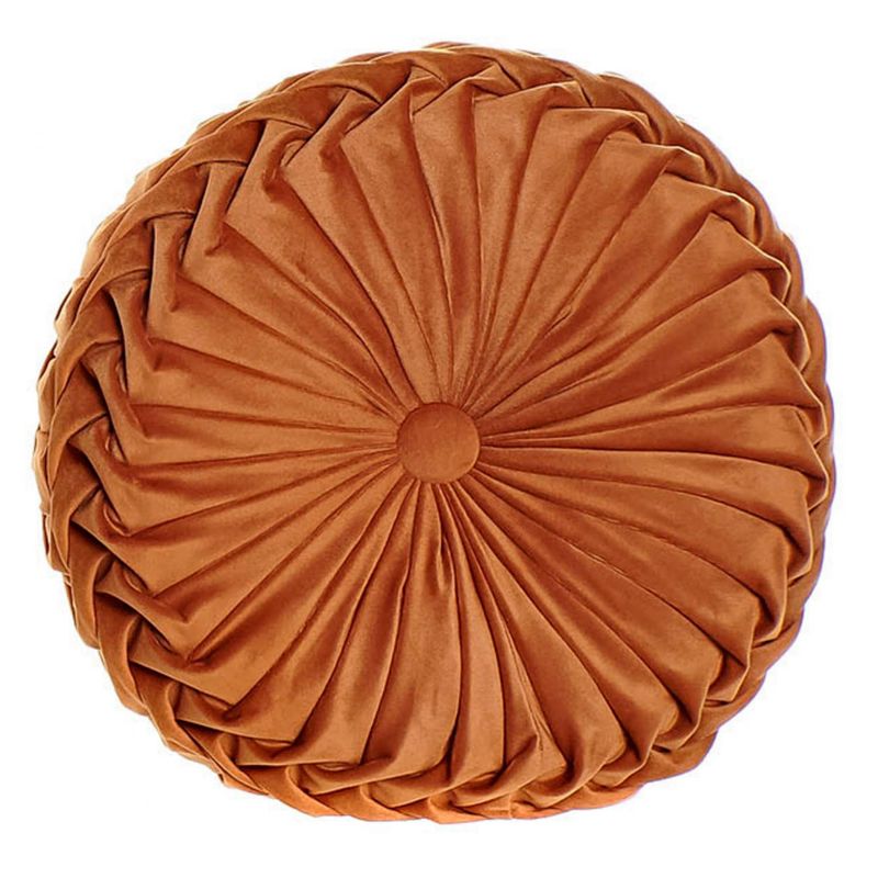 Foto van Casa di elturo fluwelen kussen ottoman - rond - oranje bruin -velvet - ø 40 cm (incl. vulling)