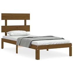 Foto van The living store bed frame - grenenhout - 203.5 x 93.5 x 81 cm - honingbruin - multiplex lattenbodem